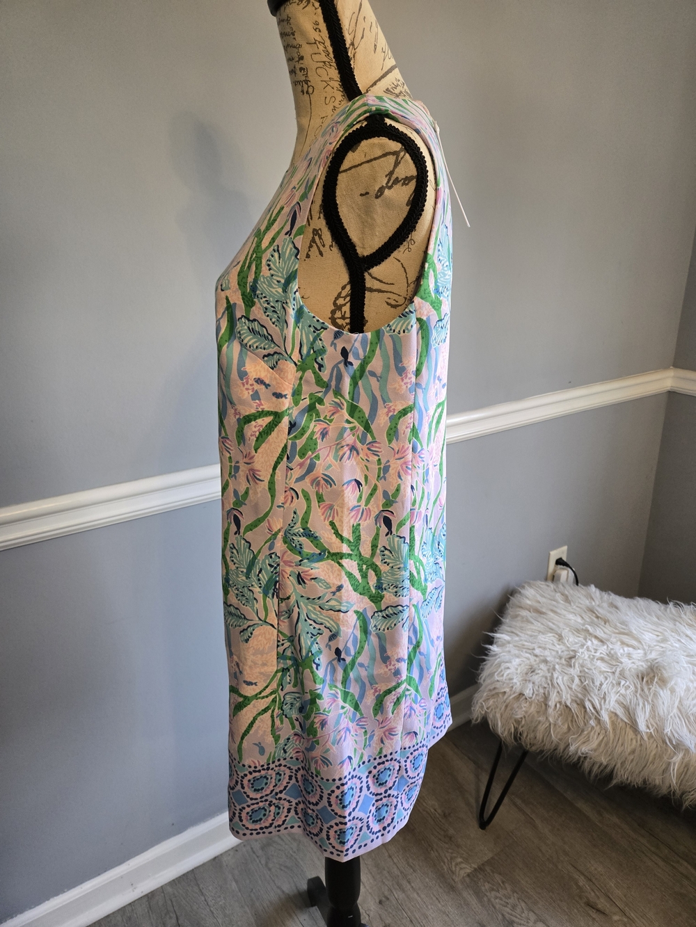Lilly Pulitzer Pink Shift Dress with Green & Blue Botanical Print - Picture 4 of 8
